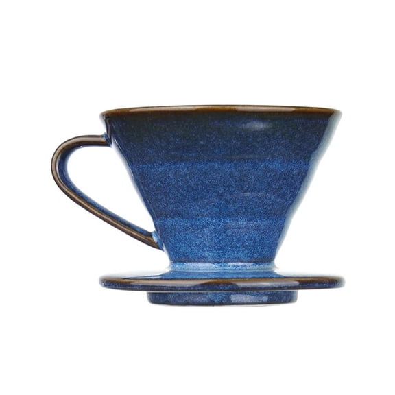Blue Glazed Ceramic Coffee Filter Cup Heat Resistant Pouring Over Dripper With Smooth Designs