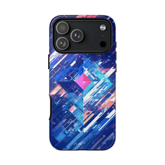 Blue Glitch Wave Distortion Digital Abstract Art Phone Case for 17 16 15 14 13 12 11 Pro Max