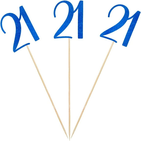 Blue Glitter 21st Birthday Centerpiece Sticks, 12-Pack Number 21 Table Topper Anniversary Party Decorations