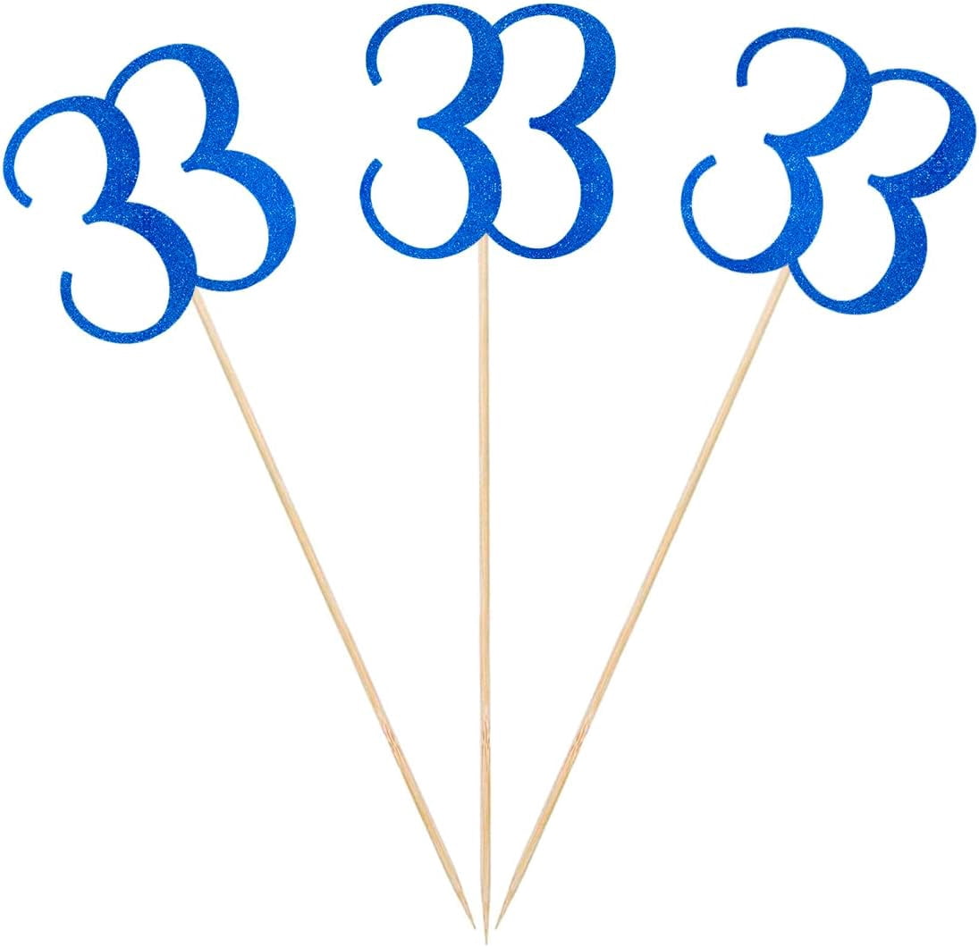 Blue Glitter 33rd Birthday Centerpiece Sticks, 12-Pack Number 33 Table ...