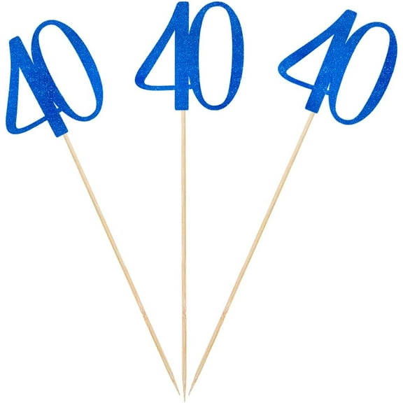 Blue Glitter 40th Birthday Centerpiece Sticks, 12-Pack Number 40 Table Topper Anniversary Party Decorations