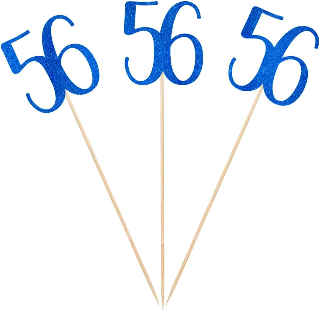 Blue Glitter 56th Birthday Centerpiece Sticks, 12-Pack Number 56 Table ...