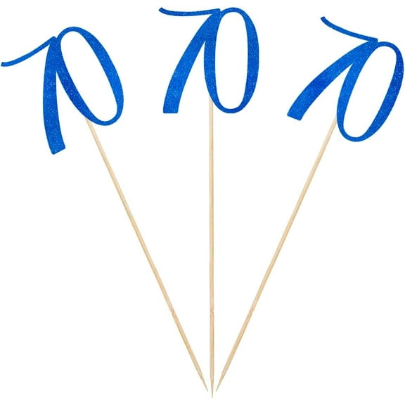 Blue Glitter 70th Birthday Centerpiece Sticks, 12-Pack Number 70 Table Topper Anniversary Party Decorations
