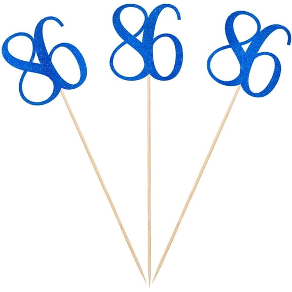 Blue Glitter 86th Birthday Centerpiece Sticks, 12-Pack Number 86 Table Topper Anniversary Party Decorations