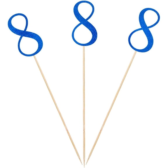 Blue Glitter 8th Birthday Centerpiece Sticks, 12-Pack Number 8 Table Topper Anniversary Party Decorations