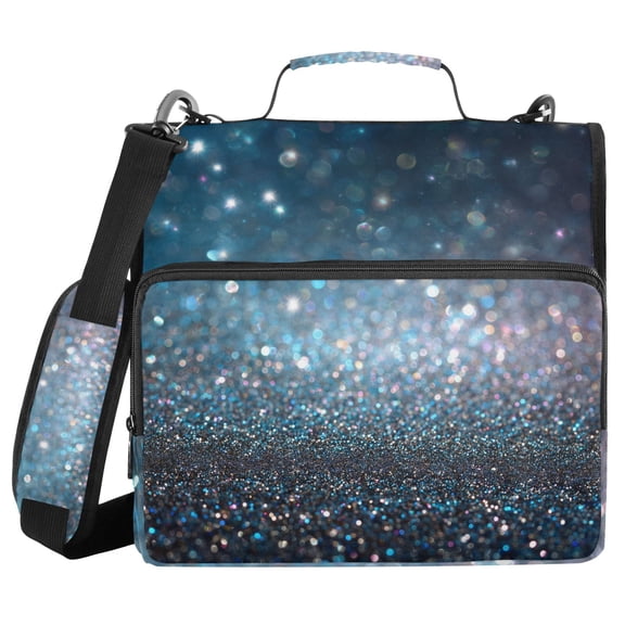 Blue Glitter Binder Bag with Shoulder Strap 3 Ring Zipper Binder File Folder Document Storage