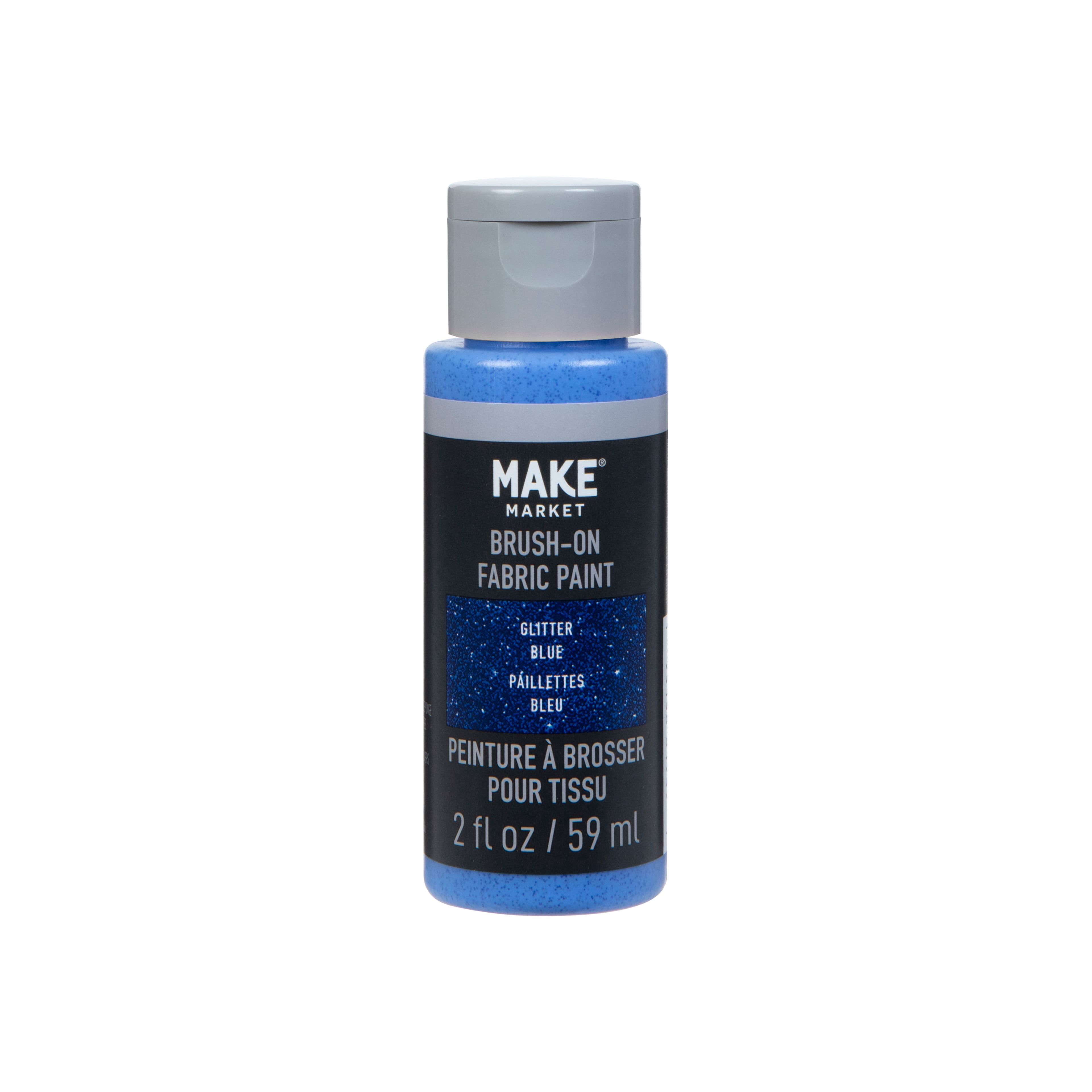 Blue Glitter Brush-On Fabric Paint by Make Market – 2oz Bottles in Assorted Colors for Use with Brush - Sponge or Stamp - Nontoxic & Washable - 12 Pack