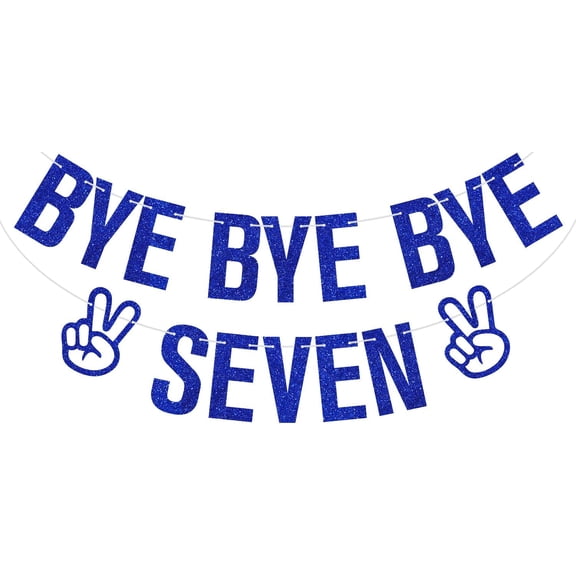 Blue Glitter Bye Bye Bye Seven Banner, Happy 8th Birthday/Bruh I'm 8, Funny 8th Birthday Party Decorations Supplies for Kids Boys Girls