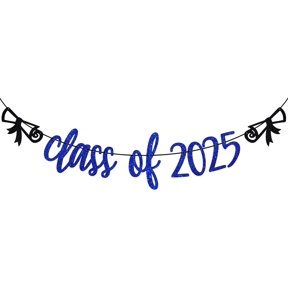Blue Glitter Class of 2025 Banner, So Proud of You/You Did It/Congrats Grad, 2025 Senior High School College Graduation Party Decorations Supplies for Graduate