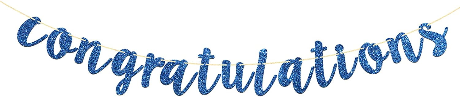 Blue Glitter Congratulations Banner for Wedding, Anniversary, Graduation, Congrats Master Bunting, Retirement Party Decorations Supplies