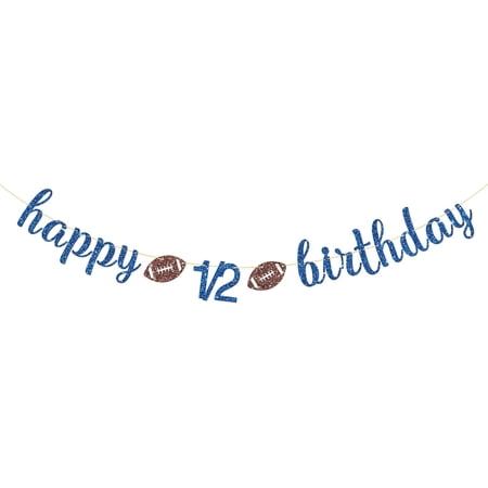 Blue Glitter Happy 1/2 Birthday Banner with Football Cutouts, Half Year Baby Sports Theme Party Decor