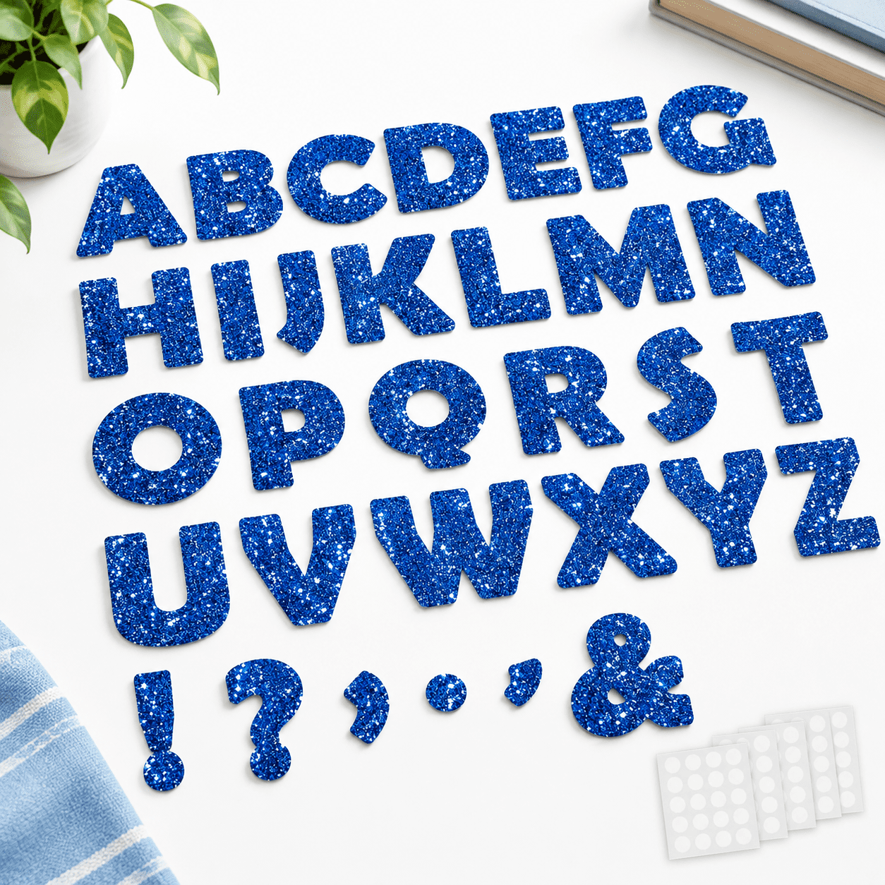 Blue Glitter Large Font Alphabet Bulletin Board Letters and Punctuation ...