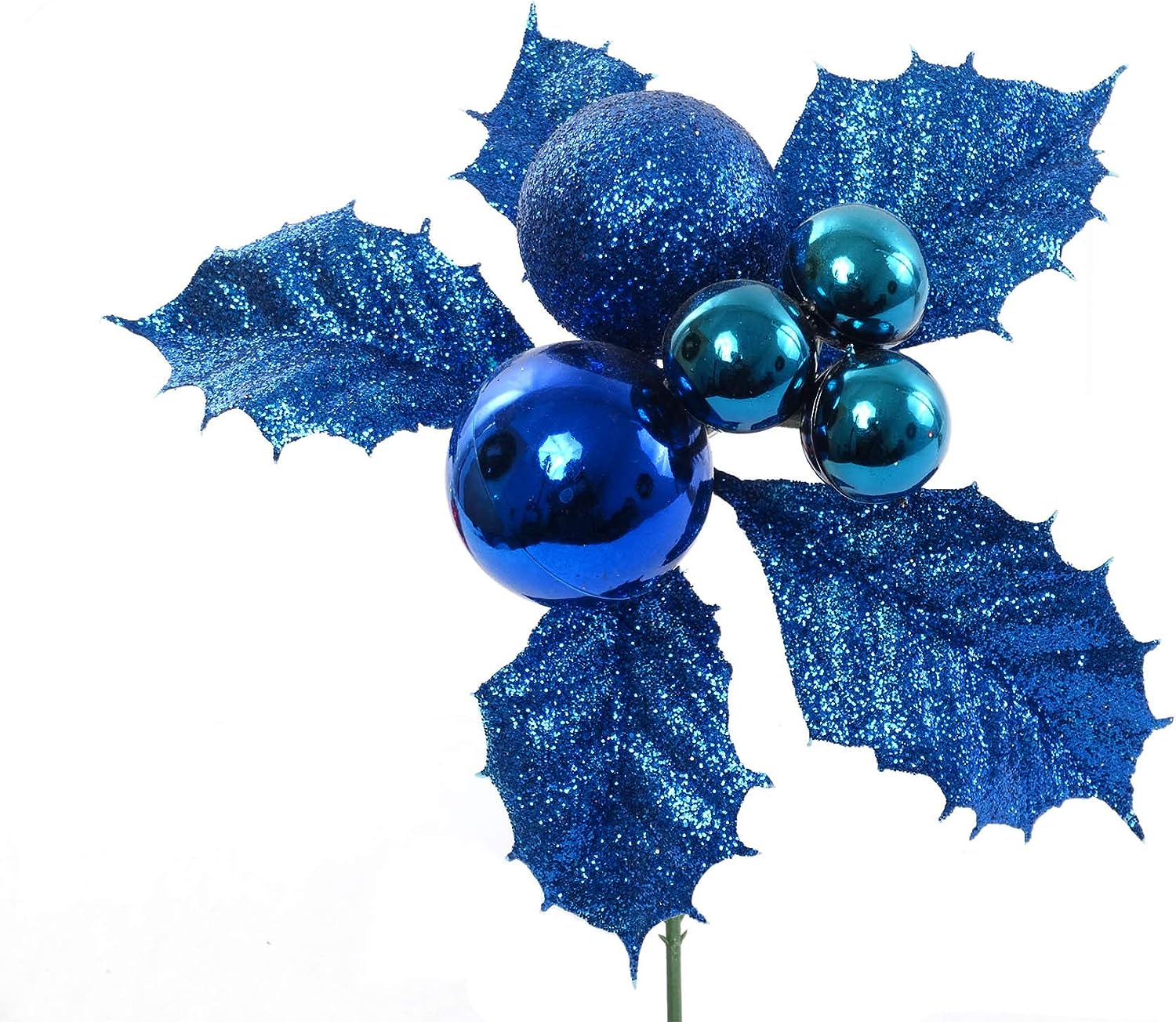 Blue Glitter Leaf Christmas Pick, & Glittered Christmas s, Christmas
