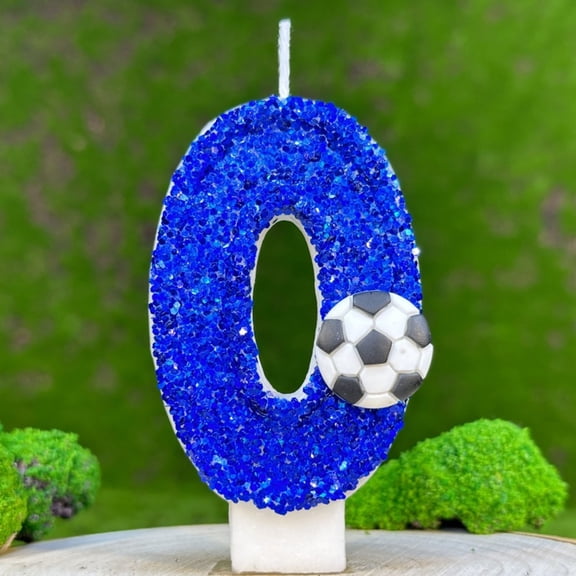 Blue Glitter Number 0-9 Soccer Birthday Candle, Elegant Cake And Cupcake Topper Decor for Birthday Party Favors Scene Layout, 0