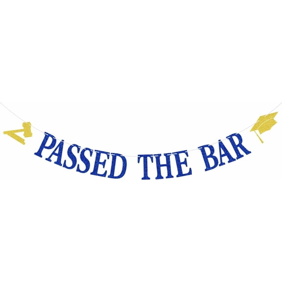 Blue Glitter Passed The Bar Banner Gold Judge Gavel Grad Cap Cutout Lawyer Bar Exam Pass Grad Party Decor Banner