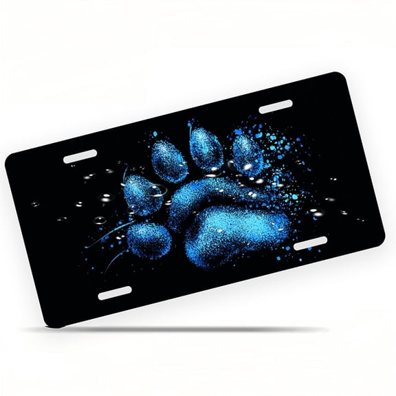 Blue Glitter Paw Print Front License Plate, Metal License Plate, Funny Standard Plates Personalized Novelty Decorative For Men/Women/Boys/Girls Car 6×12 9 Inch