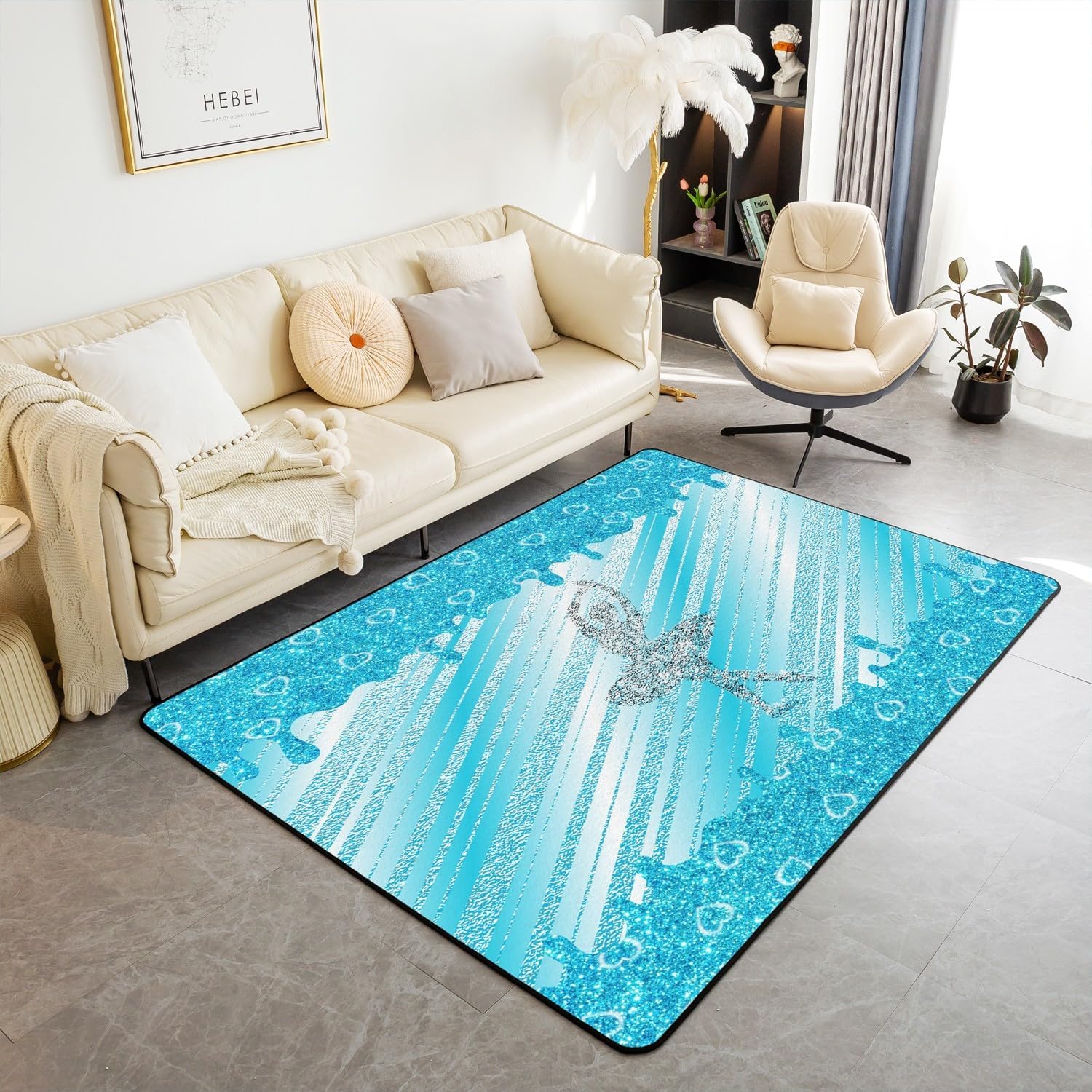 Blue Glitter Print Living Room Rugs Ballet Dancer Living Room Rugs