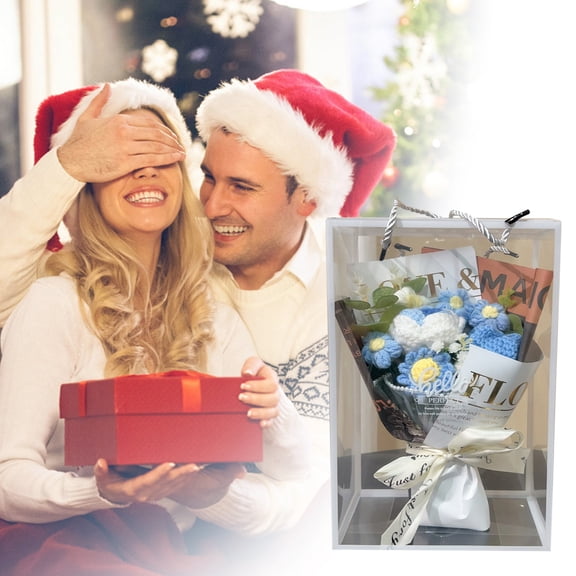 Blue Glitter Rose & Tulip Bouquet Gift Set, DIY Everlasting Rose Flowers with Stems, Ribbon & Gift Box, Valentine’s Day, Engagement, Anniversary, Wedding Decor