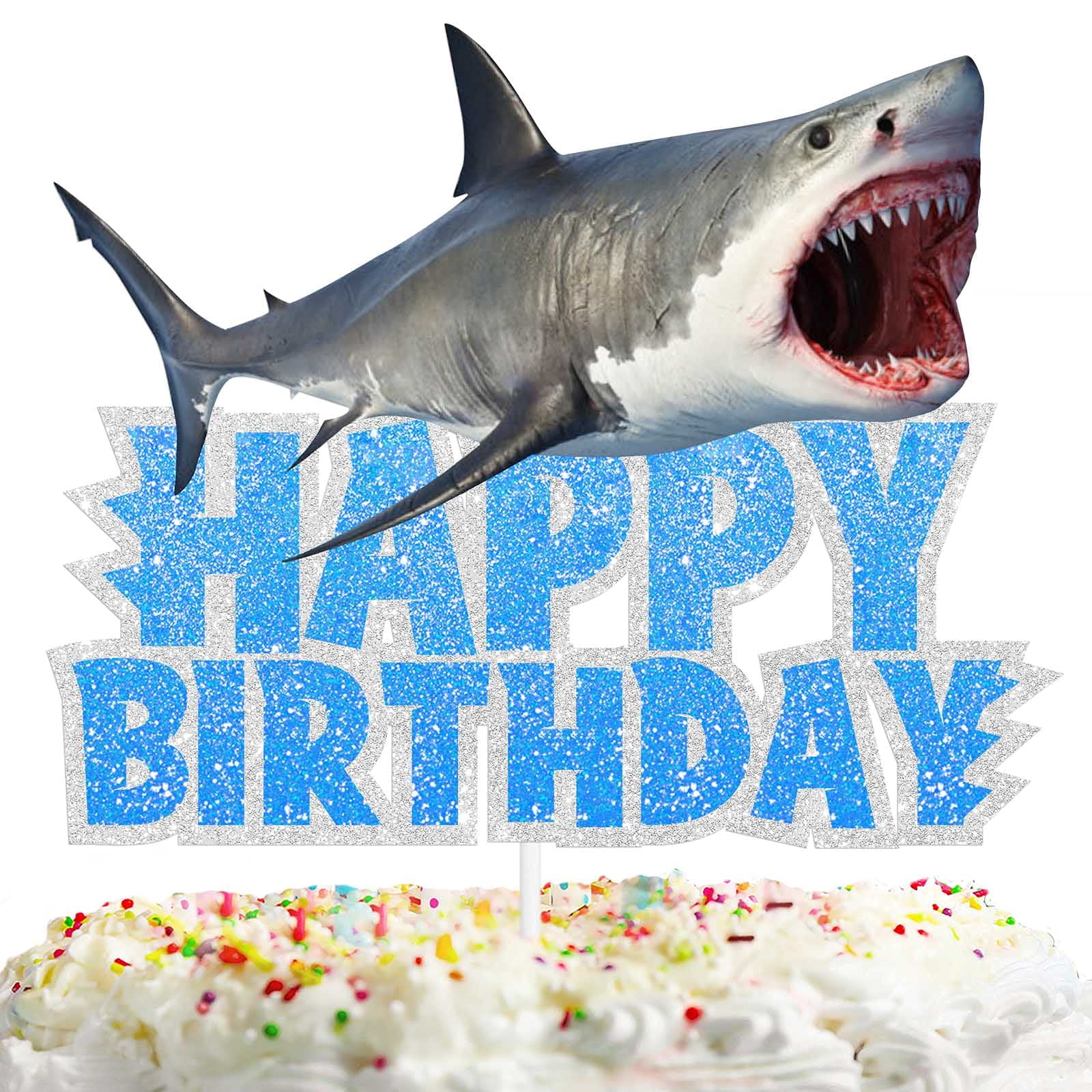 Blue Glitter Sea Creature Topper Cake Orca Shark Theme Decor Supplies