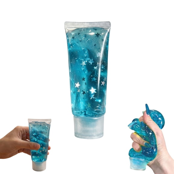 Blue Glitter Star Toothpaste Squishy Toy, Slow Rising Soft Squeeze Stress Ball, Sensory Fidget for Adults Stress Relief, Birthday Party Decorations Favors
