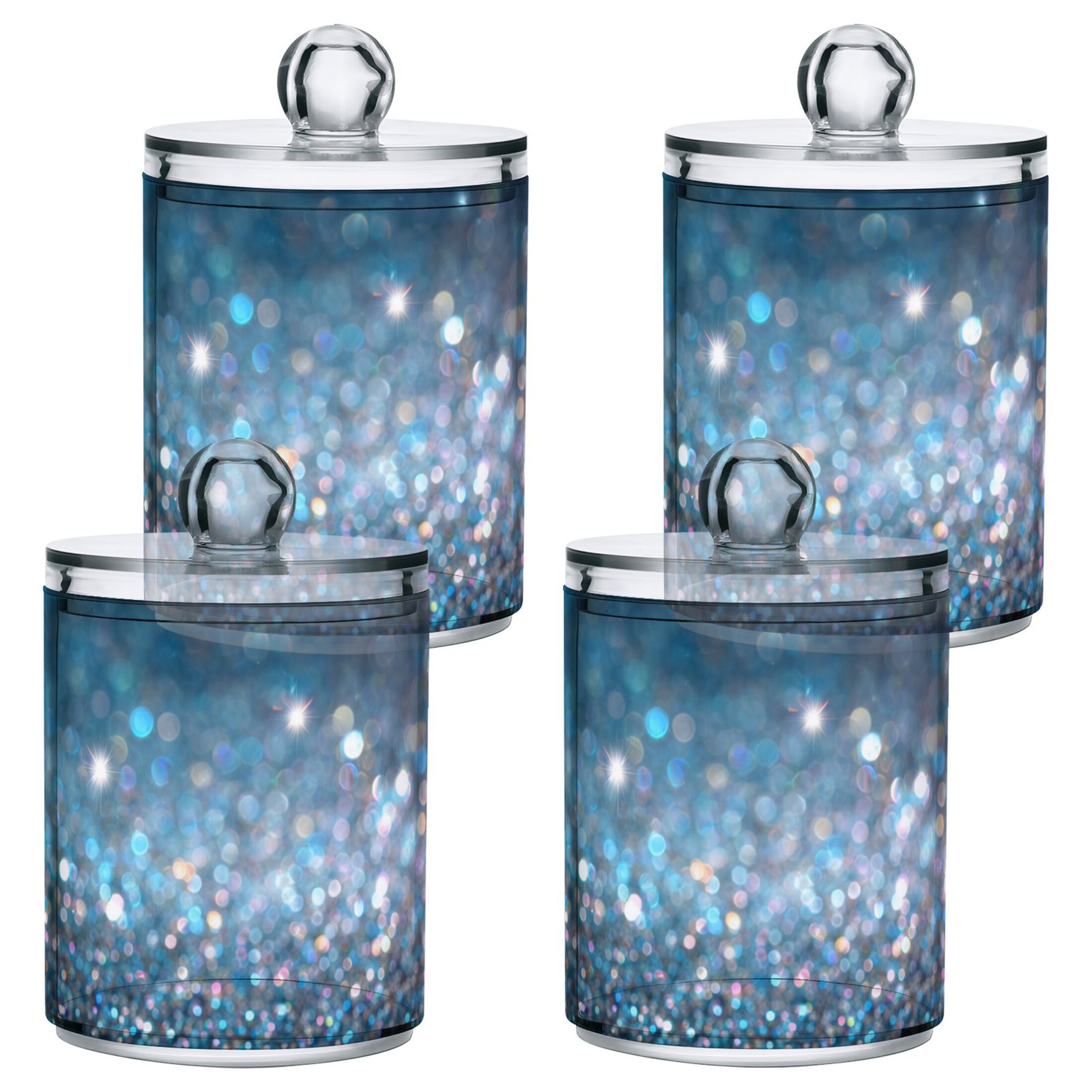 Blue Glitter Translucent Plastic Cans Storage Canisters with Lid Set of ...