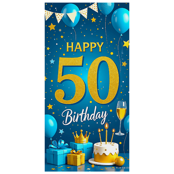 Blue Glittery Happy 50 Birthday Banner Background Decorations for Birthday Party Photography Props Backdrop Party Supplies Celebration Decors
