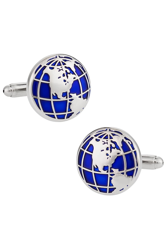 Blue Globe Geography Travel Cufflinks with Presentation Box