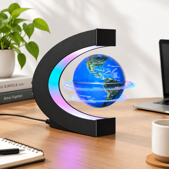 Blue Globe Magnetic Levitating Floating Desk Decor with LED Lights