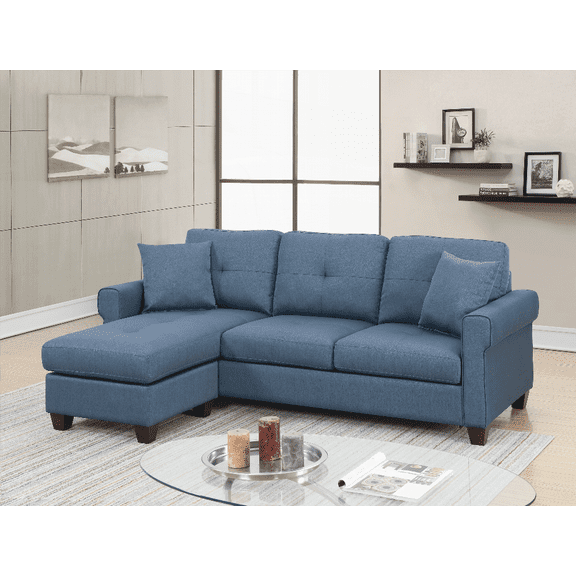 Blue Glossy Polyfiber Tufted Cushion Reversible Sectional Sofa Chaise for Living Room | Walmart US