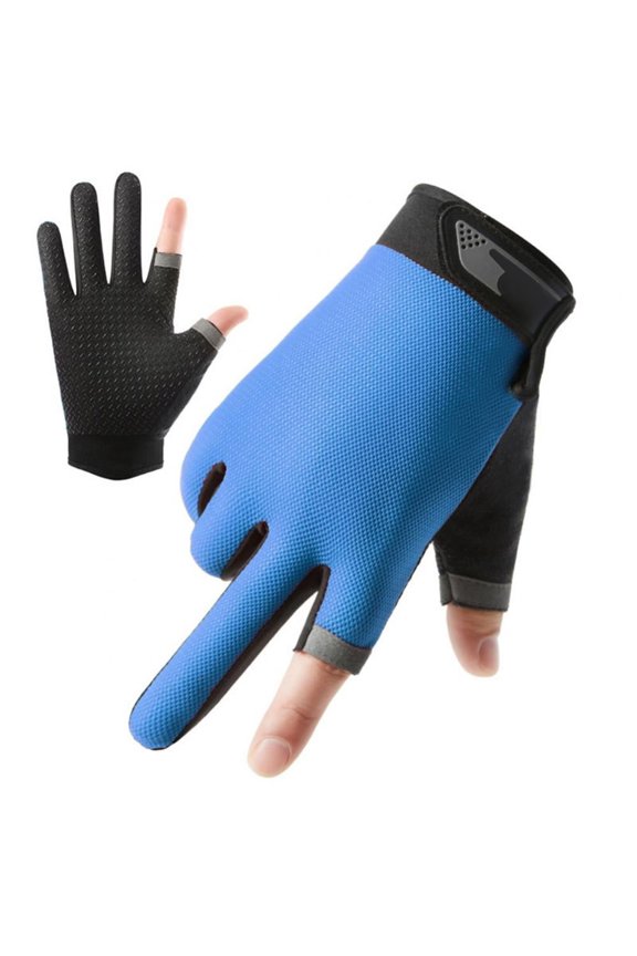 Blue Gloves Mittens Fishing Gloves Breathable Non Slip Half Finger/2 Finger Cut Sun Gloves Wicking Wear Fishing Gear Gloves for Fishing Cycling Boating Surfing Hiking