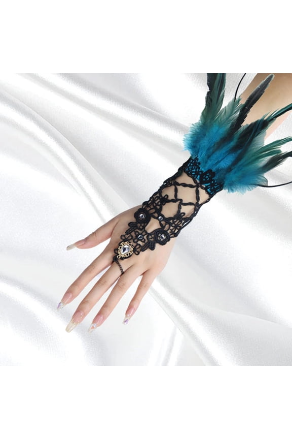 Blue Gloves Mittens Gothicism Witch Gloves Role Playing Mittens Mystical Lace Long Witch for Halloween Make Up Halloween