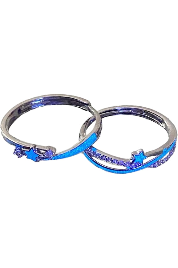 Blue Glow Star Promise Matching Rings for Couples Rings for Him and Her Set Friends Silver Diamond Wedding Cute Adjustable Dainty