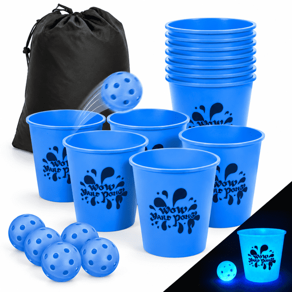 Blue Glow in Dark Large Giant Yard Pong Outdoor Toss Game Set