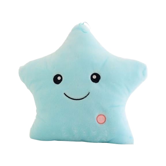 Blue Glowing Star Lint Pillow With Multi-Color Illumination, Plush Stuffed Toy, Bedroom Decor And Gift For Festive Occasions 15.7X13.8X4In 0.57Lb