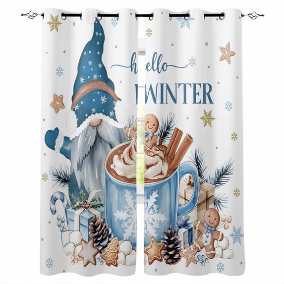 Blue Gnomes Christmas Blackout Curtains for Bedroom/Living Room, Thermal Insulated Kitchen Curtains, Xmas Gifts Snowflake Pine Cones Grommet Darkening Window Treatment Drapes 52"x63"x2