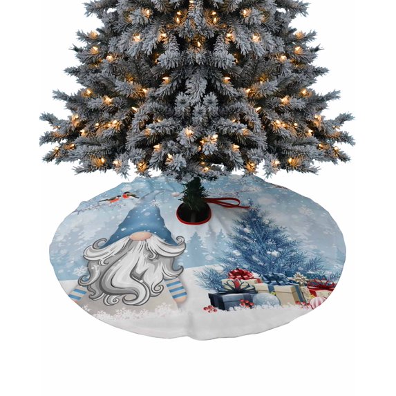 Blue Gnomes Christmas Christmas Tree Skirt 48 Inches Large Christmas Skirt Tree, Xmas Tree Birds Winter Snowflake Tree Skirt Christmas Decorations for Fireplace Party Holidays Indoor Outdoor