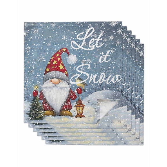 Blue Gnomes Christmas Cloth Napkins Set of 6, Birds Tree Xmas Snowflake Washable Reusable Dinner Cocktail Napkin for Kitchen Party Wedding Banquet Holiday Baby Shower Table Decor