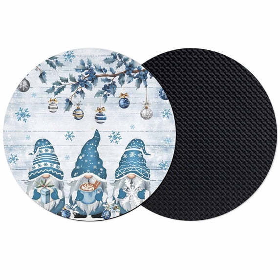 Blue Gnomes Christmas Coasters Set of 2, Absorbent Coasters for Drinks, Xmas Balls Tree Snowflake Wooden Coaster for Desk Coffee Table Protection, Home Decor House Warming Gifts 4"