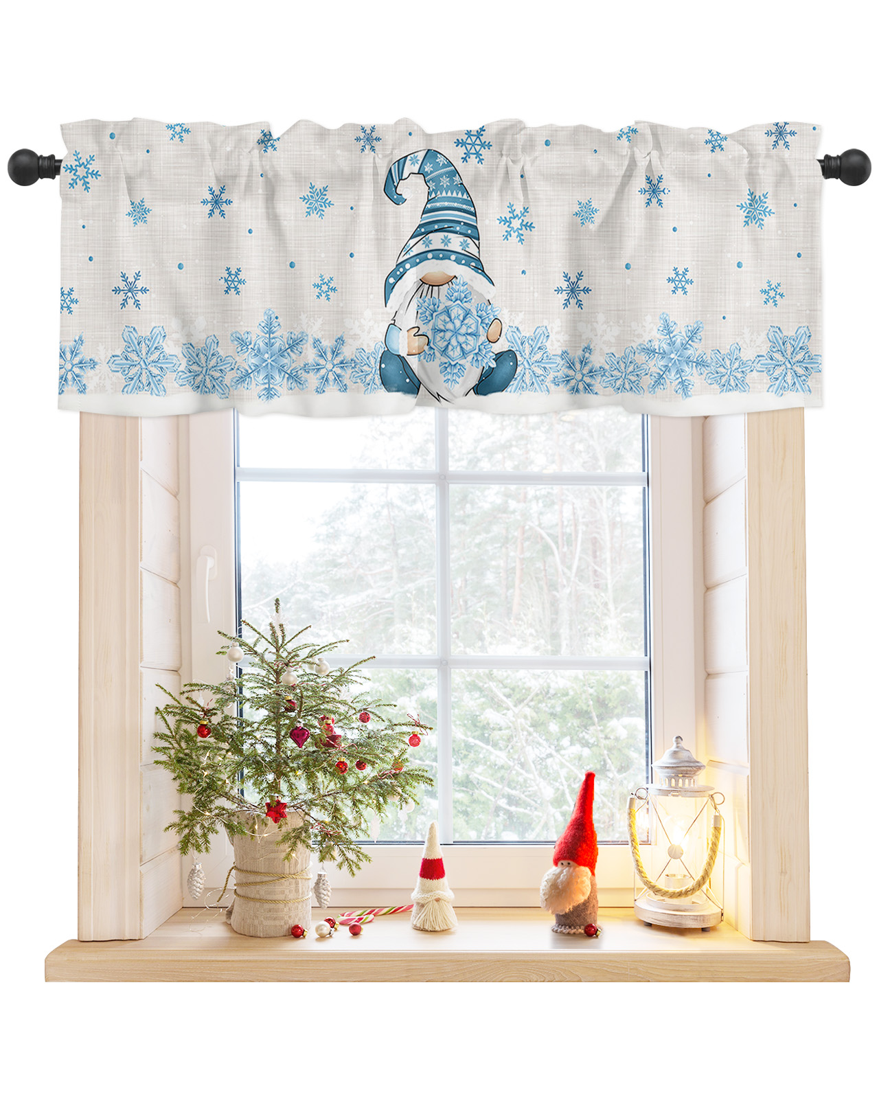 Blue Gnomes Christmas Curtain Valances for Windows Treatment Tier