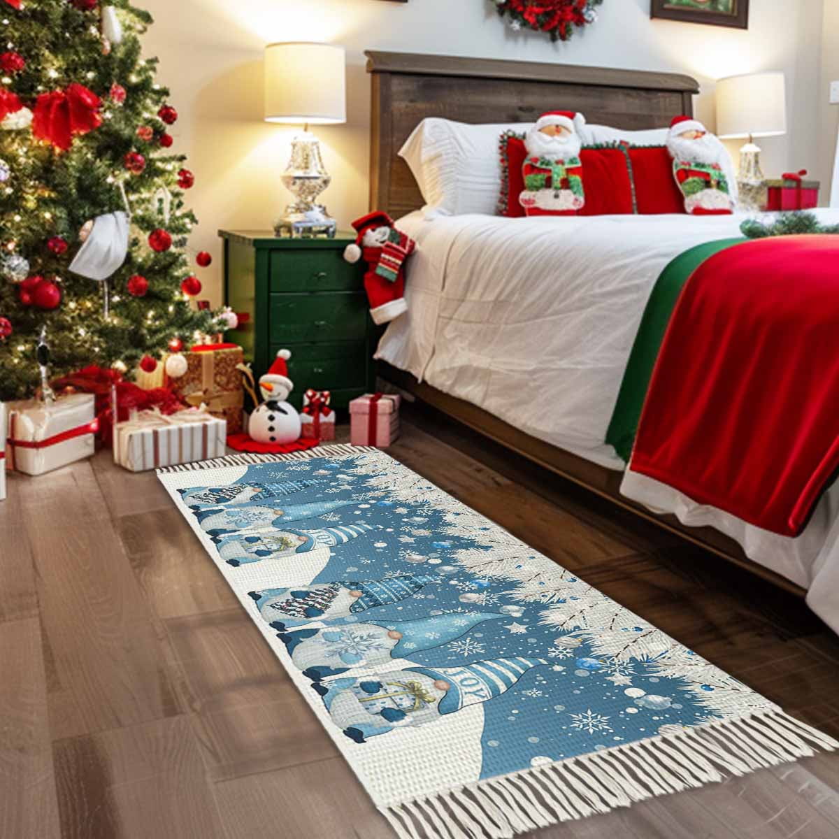 Blue Gnomes Christmas Entryway Runner Rug 2x4ft,Xmas Snowflake Ball ...