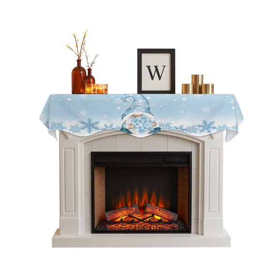 Blue Gnomes Christmas Fireplace Mantel Scarf Cover 60"Wx17"L,Fireplace Mantel Shelf Top Runner,Xmas Winter Snowflake Blue Mantle Dresser Scarves Table Runner for Holiday Party Living Room Decorations