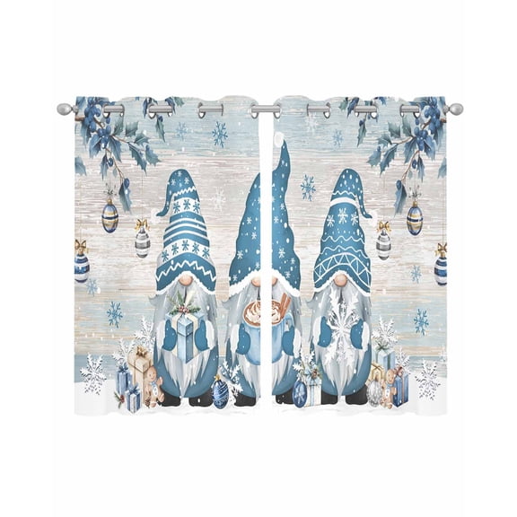 Blue Gnomes Christmas Sheer Curtains 39 Inch Length 2 Panels Set for Living Room/Bedroom, Xmas Ball Snowflake Gifts Botanical Winter Kitchen Curtains Grommet Curtains Window Treatments 27.5"x39"x2