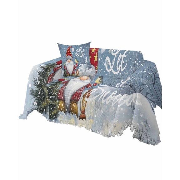 Blue Gnomes Christmas Sofa Couch Covers for Dogs, Washable Sectional Couch Slipcovers for Loveseat with Tassels, Birds Tree Xmas Snowflake Non Slip Sofa Throw Cover Blanket L 71''x102''