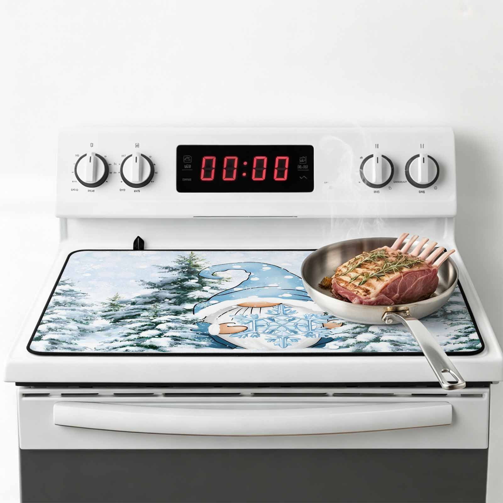 Blue Gnomes Christmas Stove Top Cover for Electric Stove, Heat-proof & Non Slip Glass Top Stove Cover Protector, Xmas Tree Snowflake Winter Kitchen Flat Cooktop Rubber Mat 24x21 Inches