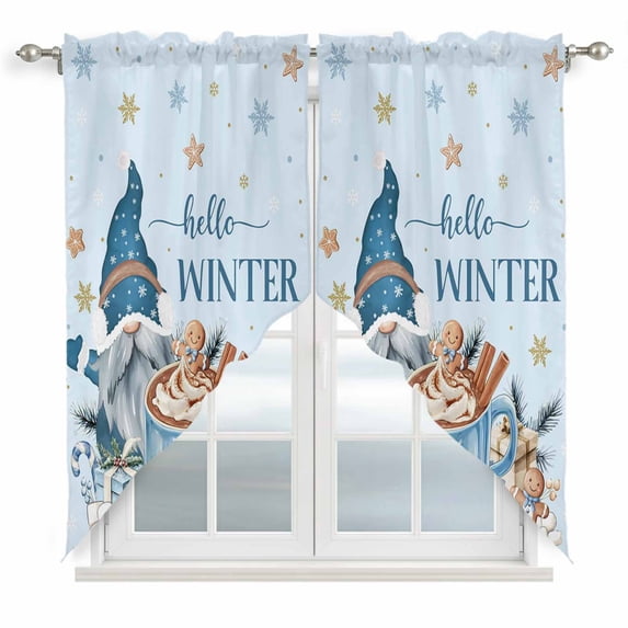 Blue Gnomes Christmas Swag Valances for Windows 2 Pack, Kitchen Window Curtains 36 Inch Length, Xmas Gifts Snowflake Winter Privacy Swag Curtains for Living Room/Bathroom with Rod Pocket 36"x36"