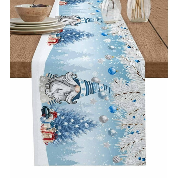 Blue Gnomes Christmas Table Runner 70 Inches, Snowflake Xmas Tree Gifts ...