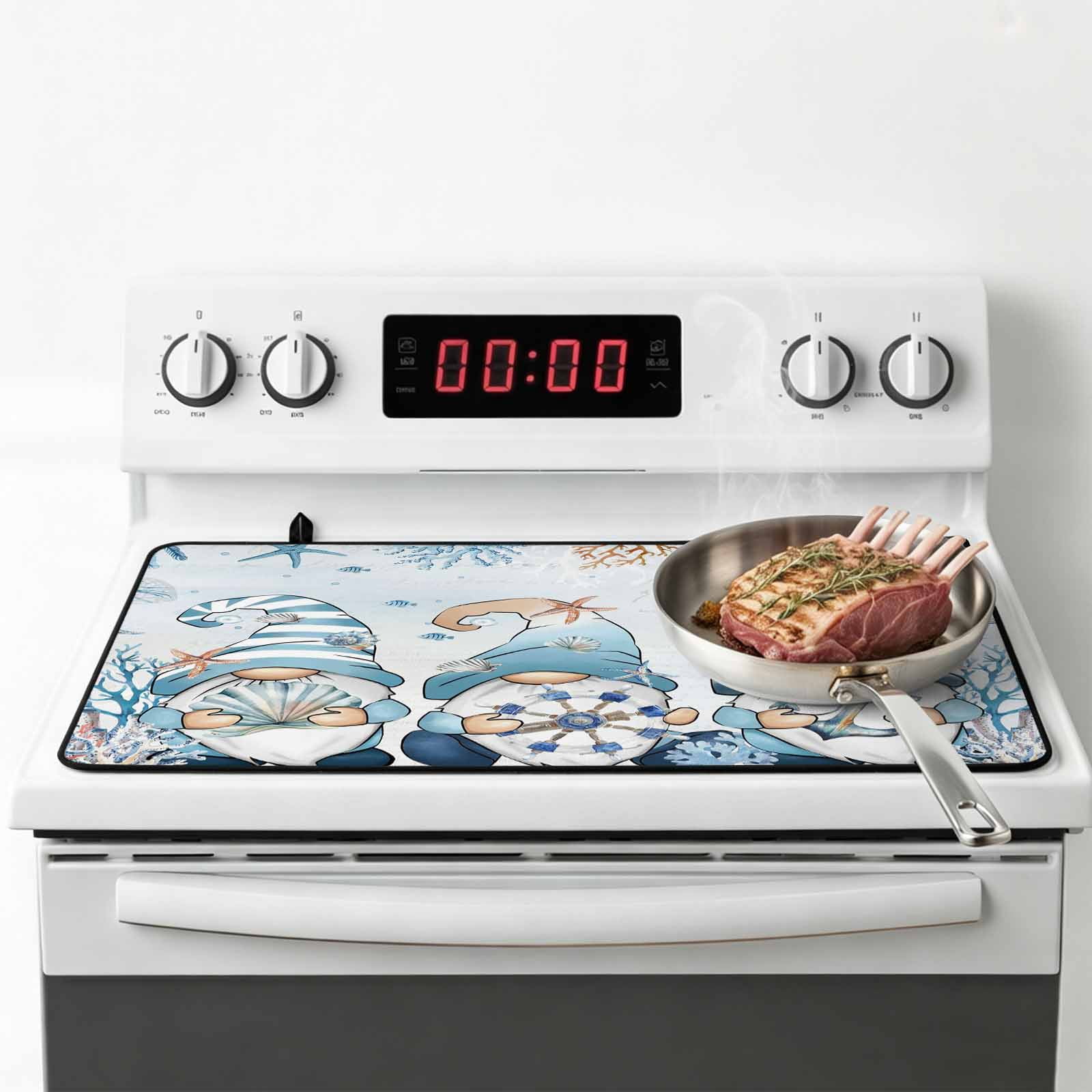 Blue Gnomes Coastal Stove Top Cover for Electric Stove, Heat-proof & Non Slip Glass Top Stove Cover Protector, Nautical Coral Starfish Ocean Summer Kitchen Flat Cooktop Rubber Mat 24x21 Inches