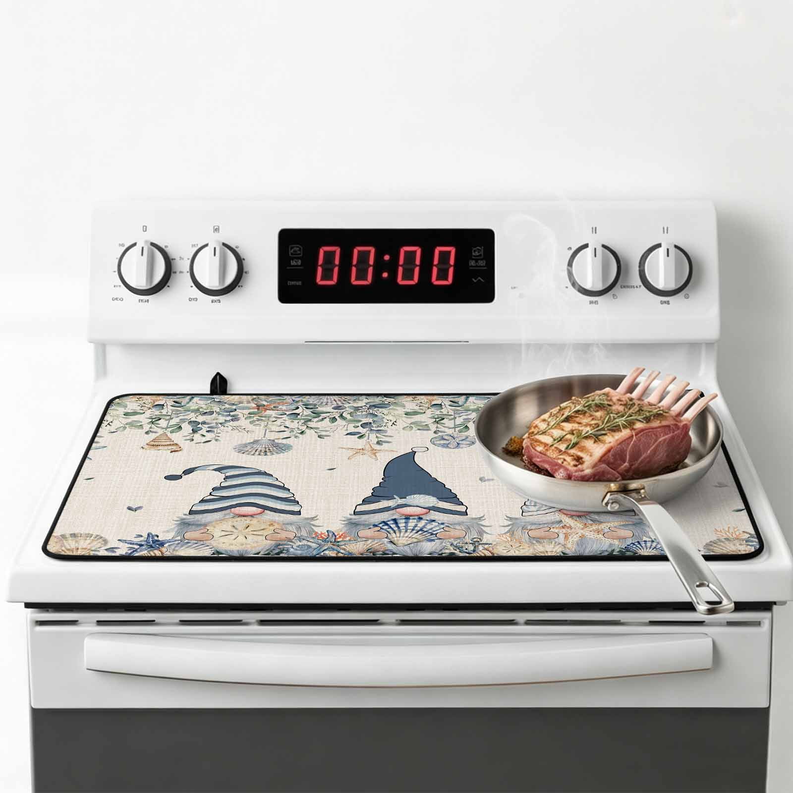 Blue Gnomes Coastal Stove Top Cover for Electric Stove, Heat-proof & Non Slip Glass Top Stove Cover Protector, Summer Beach Eucalyptus Leaves Rustic Kitchen Flat Cooktop Rubber Mat 31x24 Inches