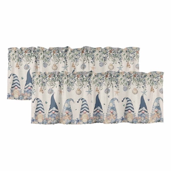 Blue Gnomes Coastal Valances for Windows, Summer Beach Eucalyptus Leaves Rustic Light Filtering Kitchen Curtains, Rod Pocket Window Valance Curtains for Living Room Bedroom, 60" W x 18" L, 2 Panels