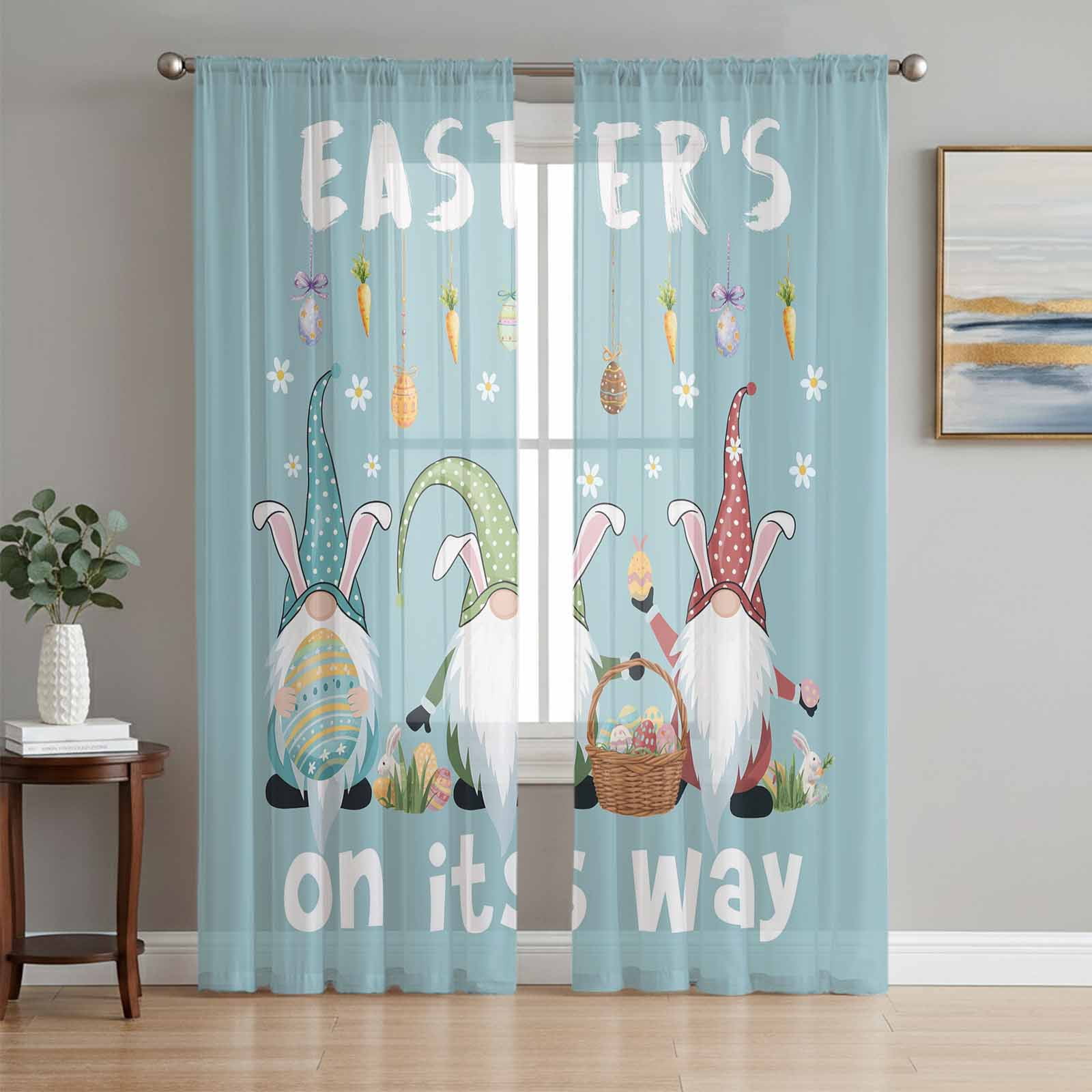 Easter Curtain Rental Reference: Blue Gnomes Easter Sheer Curtains 72 Inch Length 2 Panels